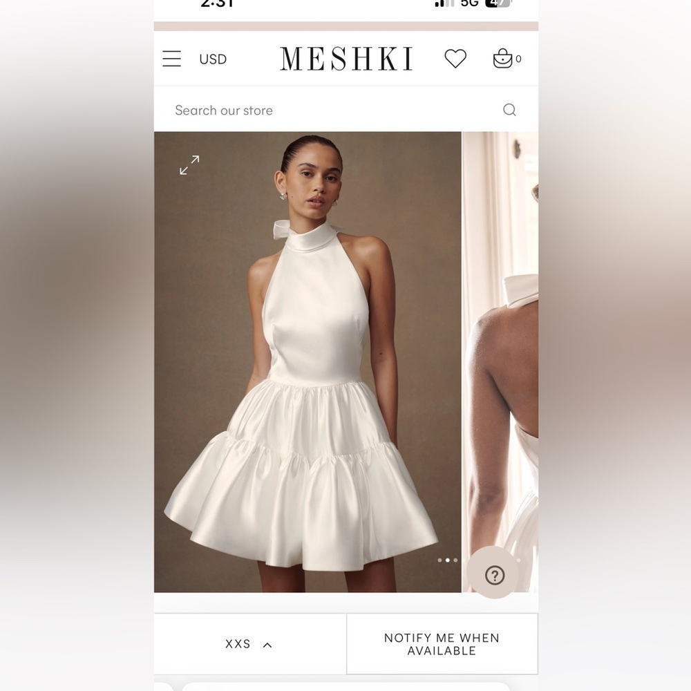 Meshki DOROTA Satin Halter Mini Dress - White; XS-Originally $259